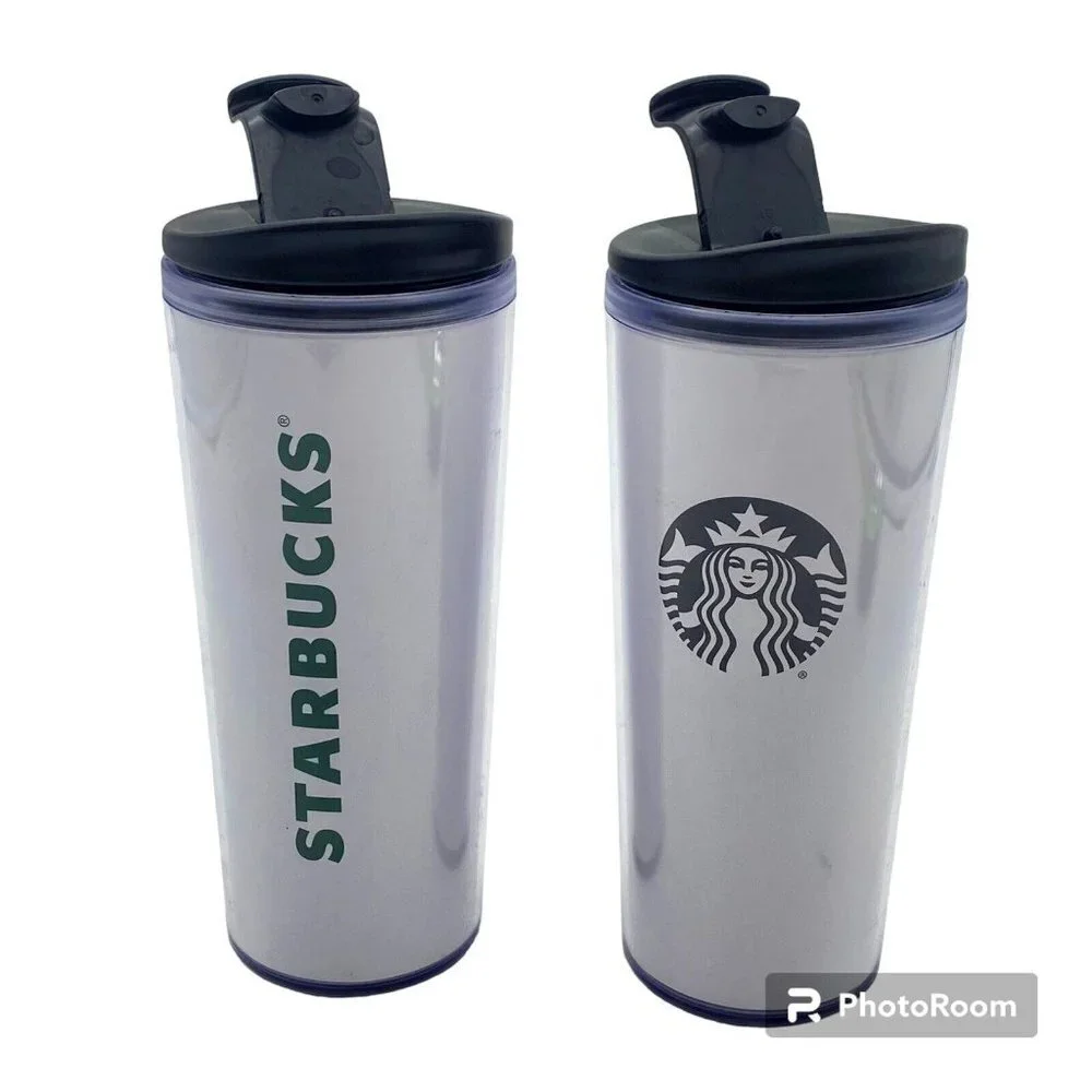 Starbucks‎ Coffee Travel Tumbler Mug 16oz Flip Top Lot of 2 Mermaid Spellout